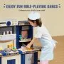 VEVOR Children's Kitchen Playset, 3-in-1 Toddler Kitchen with Simulated Spraying, Sounds and Lights, Play Kitchen Set with 74-Piece Cooking Accessory Set for Toddlers, Preschoolers, Children Aged 3-8 Years, Blue