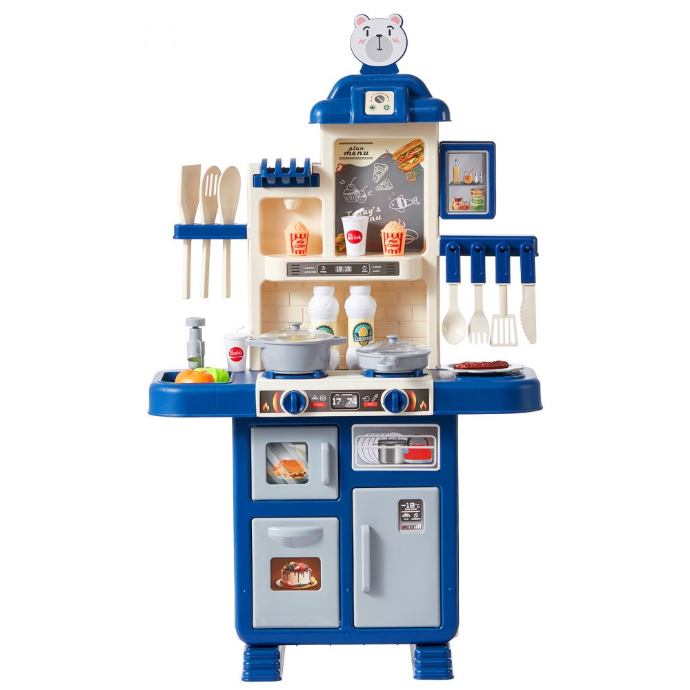 VEVOR Set da Cucina per Bambini da 3 a 5 Anni, Set da Cucina da Gioco con Fornello con Vapore, Suoni e Luci, con Accessori da Cucina da 48 Pezzi per Bambini Piccoli, Bambini in Età Prescolare, Blu