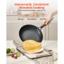 VEVOR Padella in Ghisa, Set di 3 Padelle Antiaderenti (205, 265, 310 mm), con Manico in Legno Staccabile, Padella da Chef Pre-Stagionata, Pentole da Cucina per Gas, Elettrico e Induzione, Nero