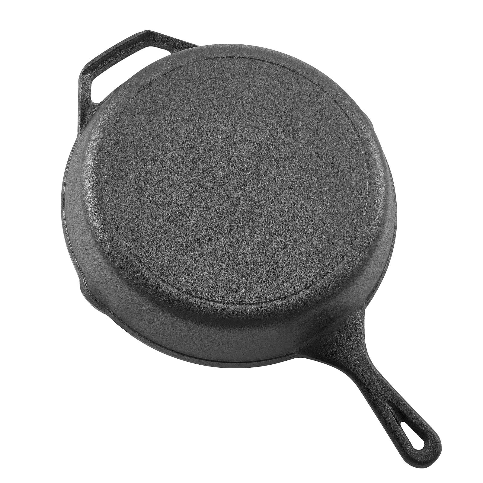 VEVOR Padella in Ghisa, Set di 4 Padelle Antiaderenti (155, 205, 260, 305 mm), con Manico in Silicone Resistente al Calore, Padella da Chef Pre-Trattata, Pentole da Cucina per Gas, Elettrico, Nero