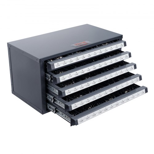 VEVOR Dispenser Cassetta per Punte da Trapano 60 Scomparti Etichettati #1-#60, Scatola per Punte da Trapano 5 Cassetti per Trapano 37,5x20x20 cm Impilabile Conservazione di Punte da Trapano Officina