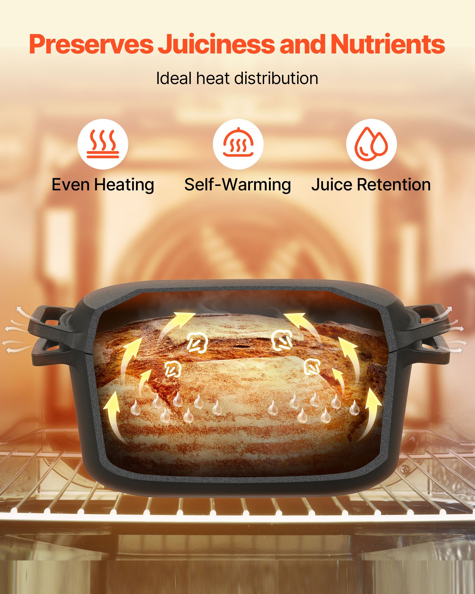 VEVOR Enameled Cast Iron Dutch Oven, 3.3L Pot with Lid and Dual Handles, Heavy-Duty Durable Cookware Pan, Oven Induction Compatible up to 260 ℃, for Braising, Stews, Roasting, Bread Baking, Black