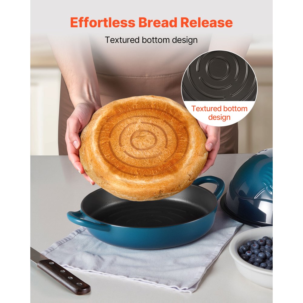 VEVOR Forno Olandese in Ghisa Smaltata, Pentola da 4,7 l per la Cottura del Pane, Pentola con Coperchio e Doppi Manici, Compatibile con Forni a Induzione Fino a 260 ℃, per Cucinare e Arrostire