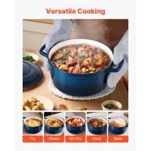 VEVOR Forno Olandese in Ghisa Smaltata, Pentola da 5,7 l con Coperchio e Doppi Manici, Pentola Durevole, Compatibile con Forni a Induzione Fino a 260 ℃, per Brasare, Stufati, Arrostire, Blu