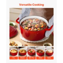VEVOR Forno Olandese in Ghisa Smaltata, Pentola da 5,7 l con Coperchio e Doppi Manici, Pentola Durevole, Compatibile con Forni a Induzione Fino a 260 ℃, per Brasare, Stufati, Arrostire, Rosso