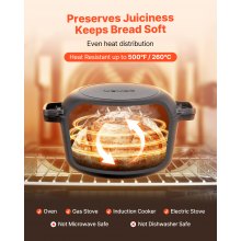 VEVOR Forno Olandese in Ghisa, Pentola Pre-Stagionata con Coperchio, Teglia da 4,7 L con Cestello per Lievitazione, Accessori per la Cottura del Pane, Compatibile con Forno per Pane 260 ℃