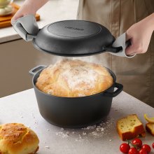 VEVOR Forno Olandese in Ghisa, Pentola Pre-Stagionata con Coperchio, Teglia da 4,7 L con Cestello per Lievitazione, Accessori per la Cottura del Pane, Compatibile con Forno per Pane 260 ℃