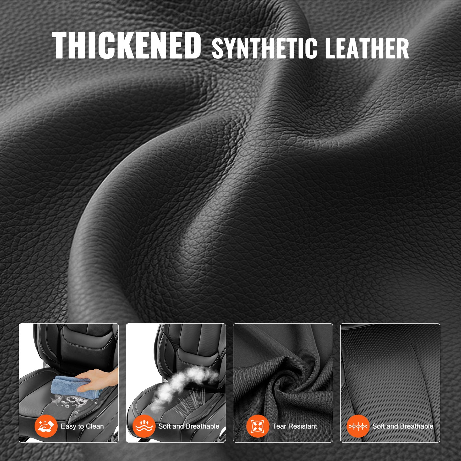 VEVOR Seat Covers, Universal Car Seat Covers for Front Seats, 6-Piece Faux Leather Seat Cover Set, Fully Enclosed Design, Removable Headrest and Airbag Compatible, Cars, SUVs and Trucks