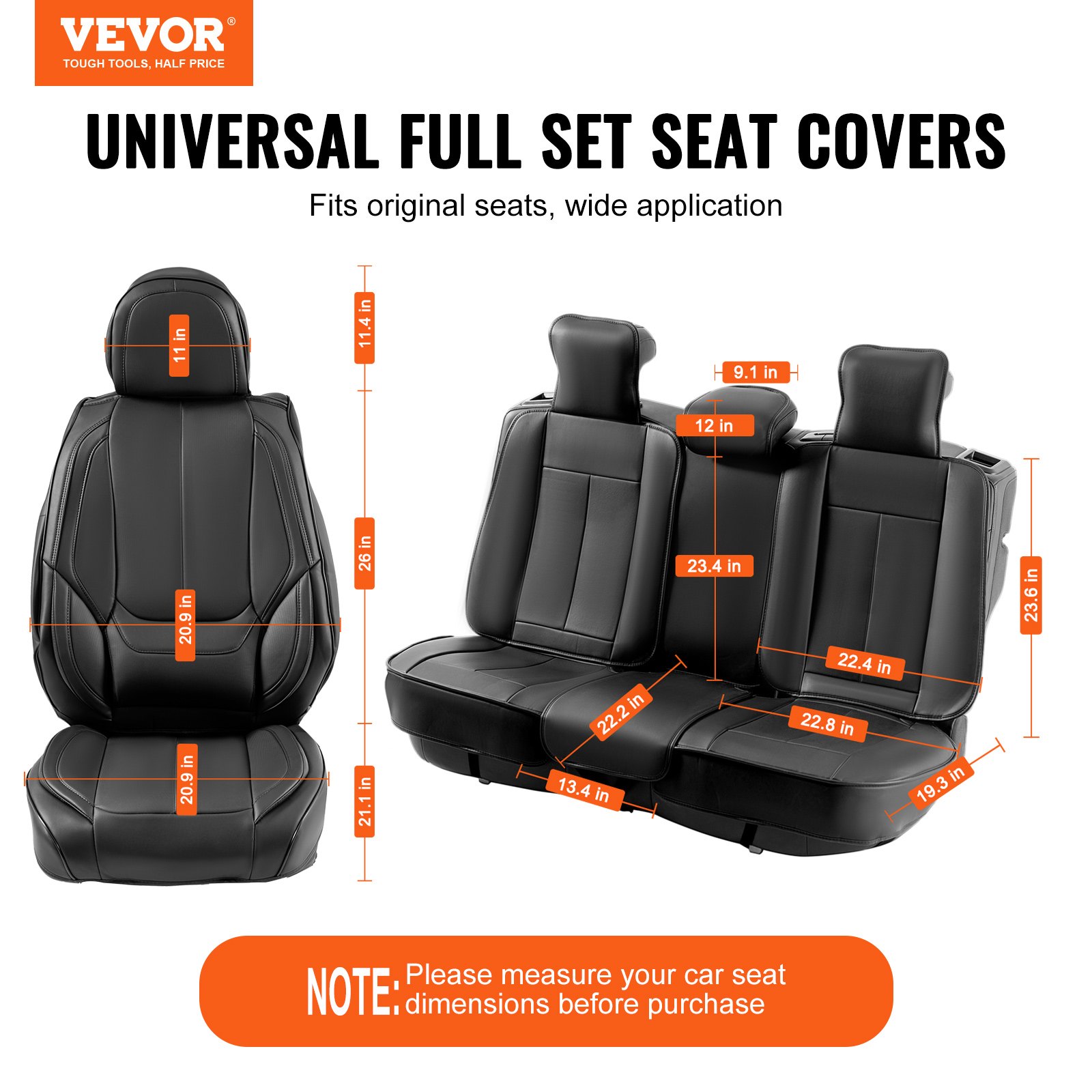 VEVOR Coprisedili Auto Universali Set Completo Sedili 13 Pezzi Sedile Anteriore Posteriore, Coprisedile in Ecopelle, Disegno Completamente Chiuso, Poggiatesta Staccabile, Airbag, per Auto SUV Camion