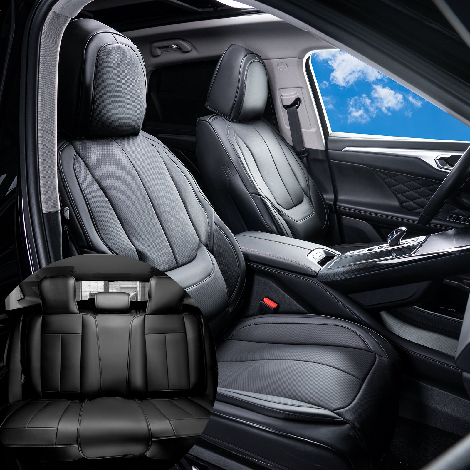 VEVOR Coprisedili Auto Universali Set Completo Sedili 13 Pezzi Sedile Anteriore Posteriore, Coprisedile in Ecopelle, Disegno Completamente Chiuso, Poggiatesta Staccabile, Airbag, per Auto SUV Camion