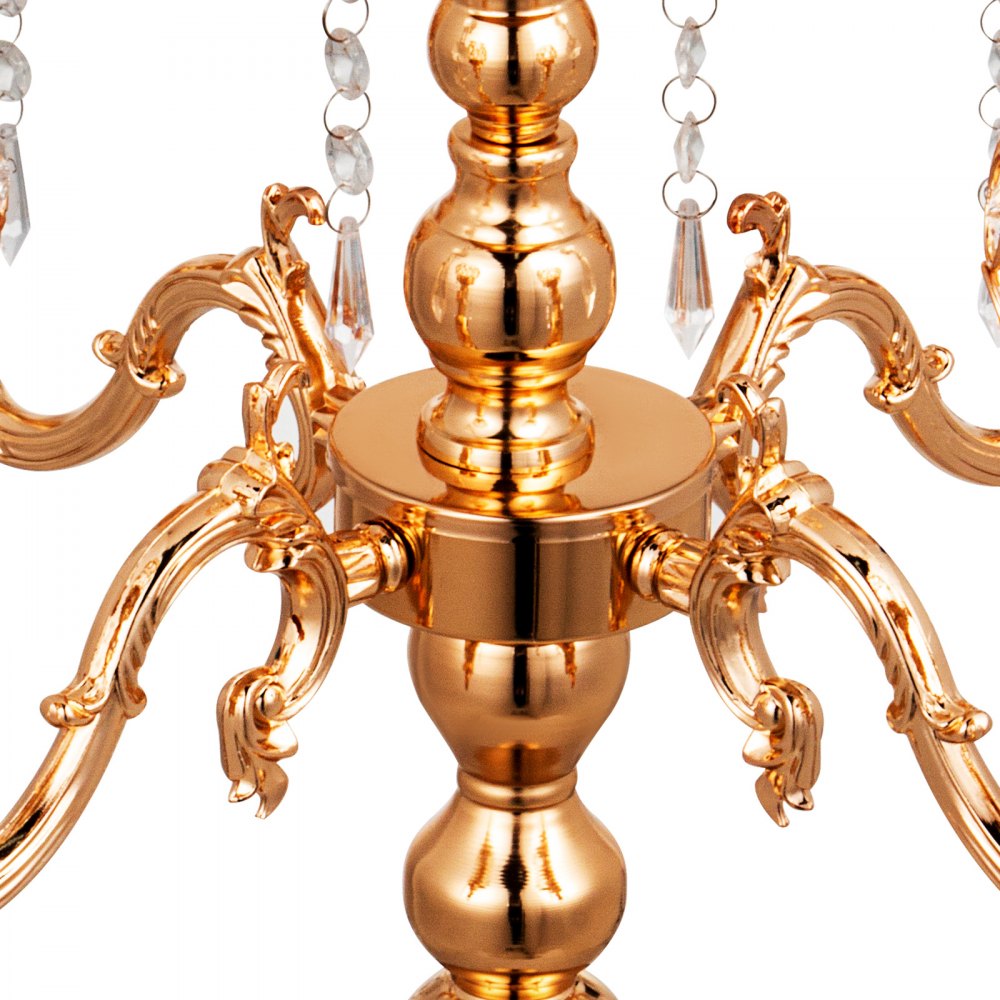 Candeliere Candelabro A 5 Braccia Portacandele Per Matrimonio Altezza 66cm Oro