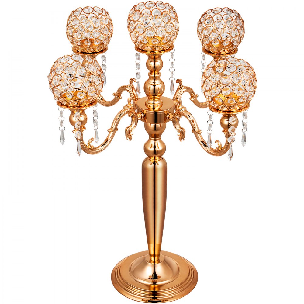 Candeliere Candelabro A 5 Braccia Portacandele Per Matrimonio Altezza 66cm Oro