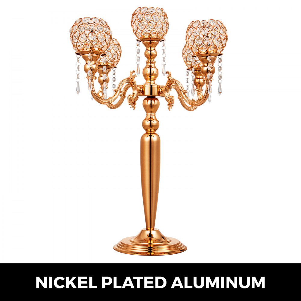 Candeliere Candelabro A 5 Braccia Portacandele Per Matrimonio Altezza 66cm Oro