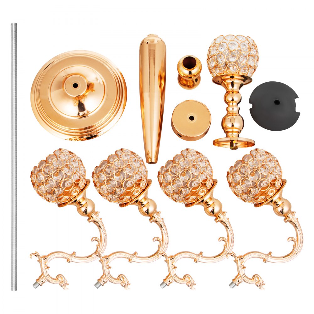 Candeliere Candelabro A 5 Braccia Portacandele Per Matrimonio Altezza 66cm Oro