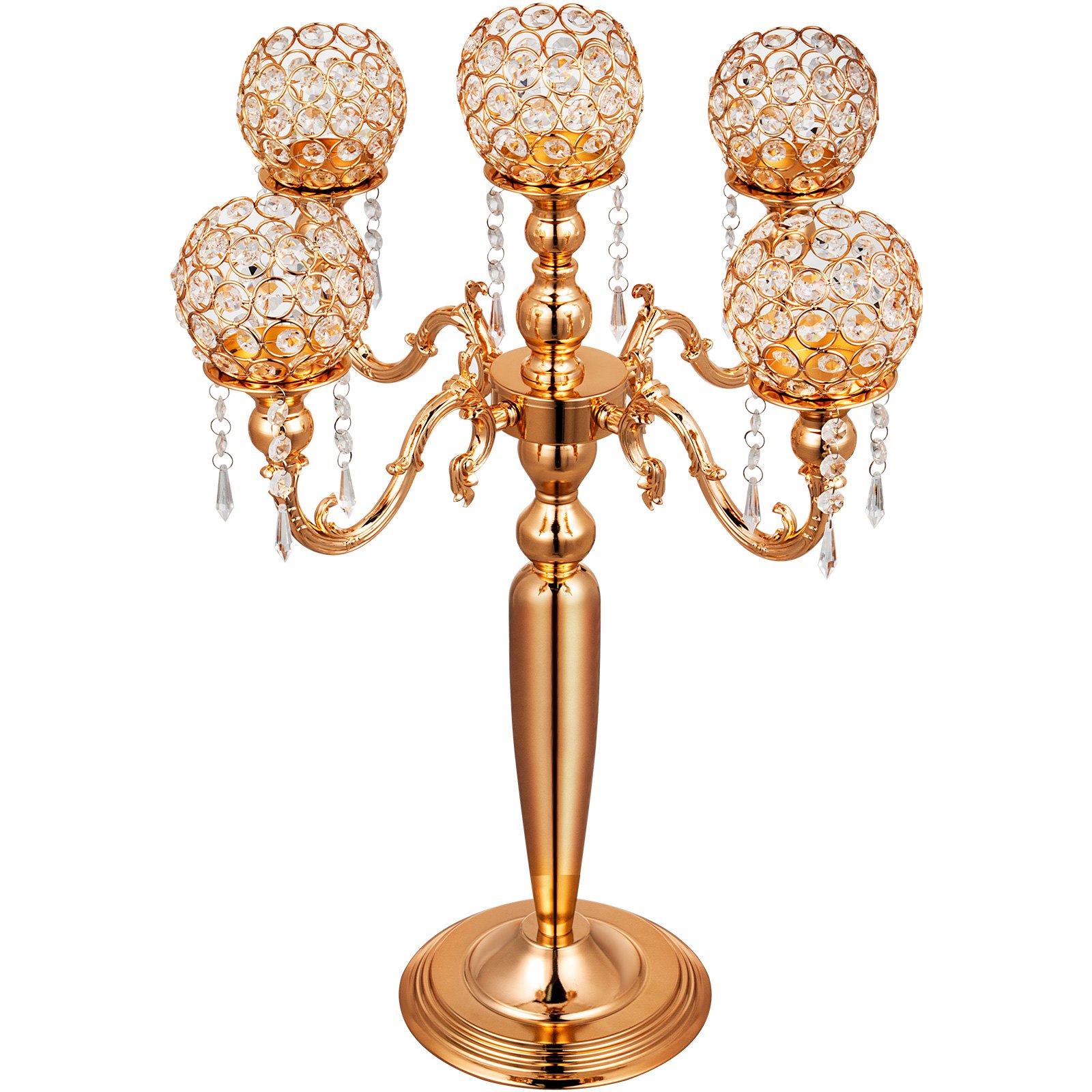 Candeliere Candelabro A 5 Braccia Portacandele Per Matrimonio Altezza 66cm Oro