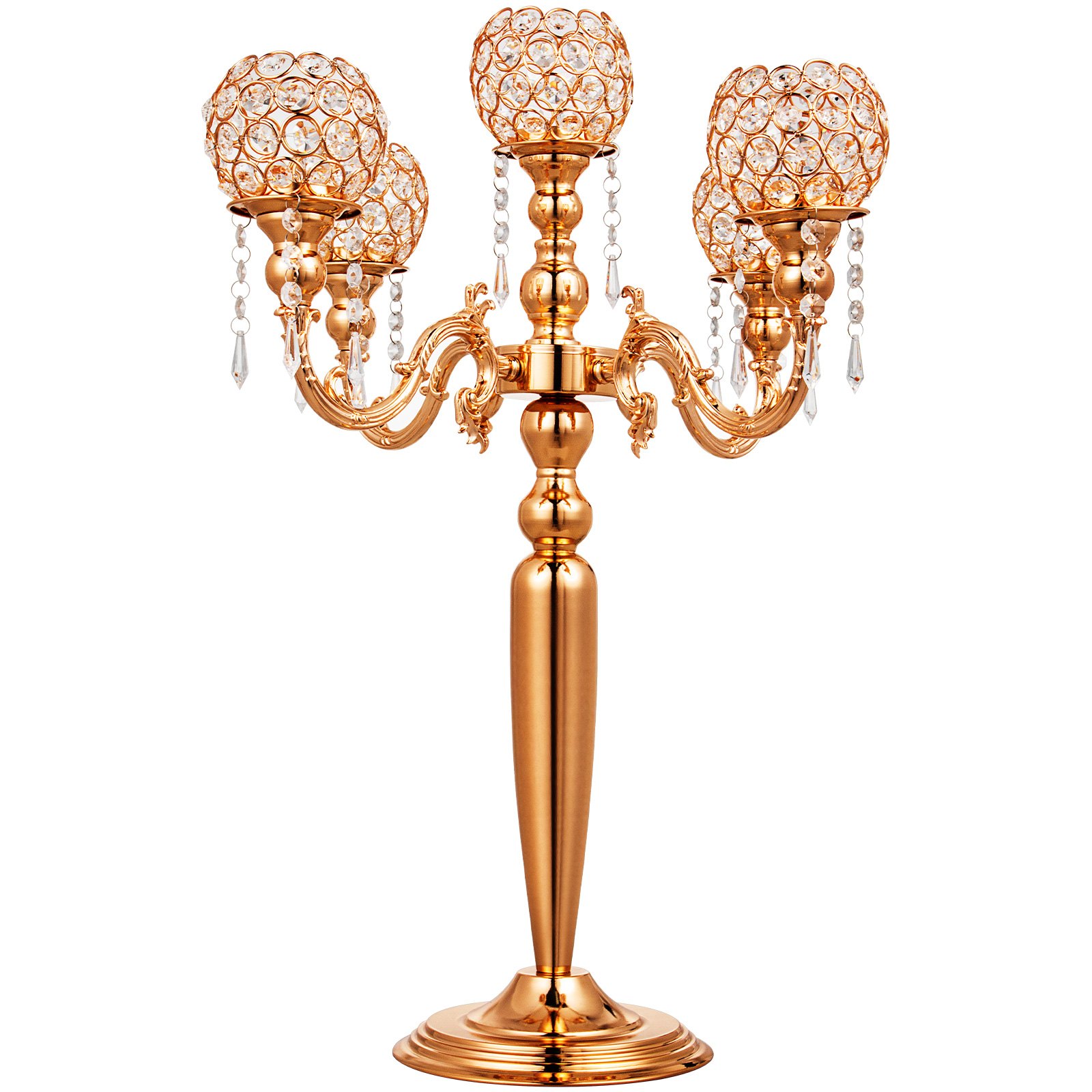 Candeliere Candelabro A 5 Braccia Portacandele Per Matrimonio Altezza 66cm Oro