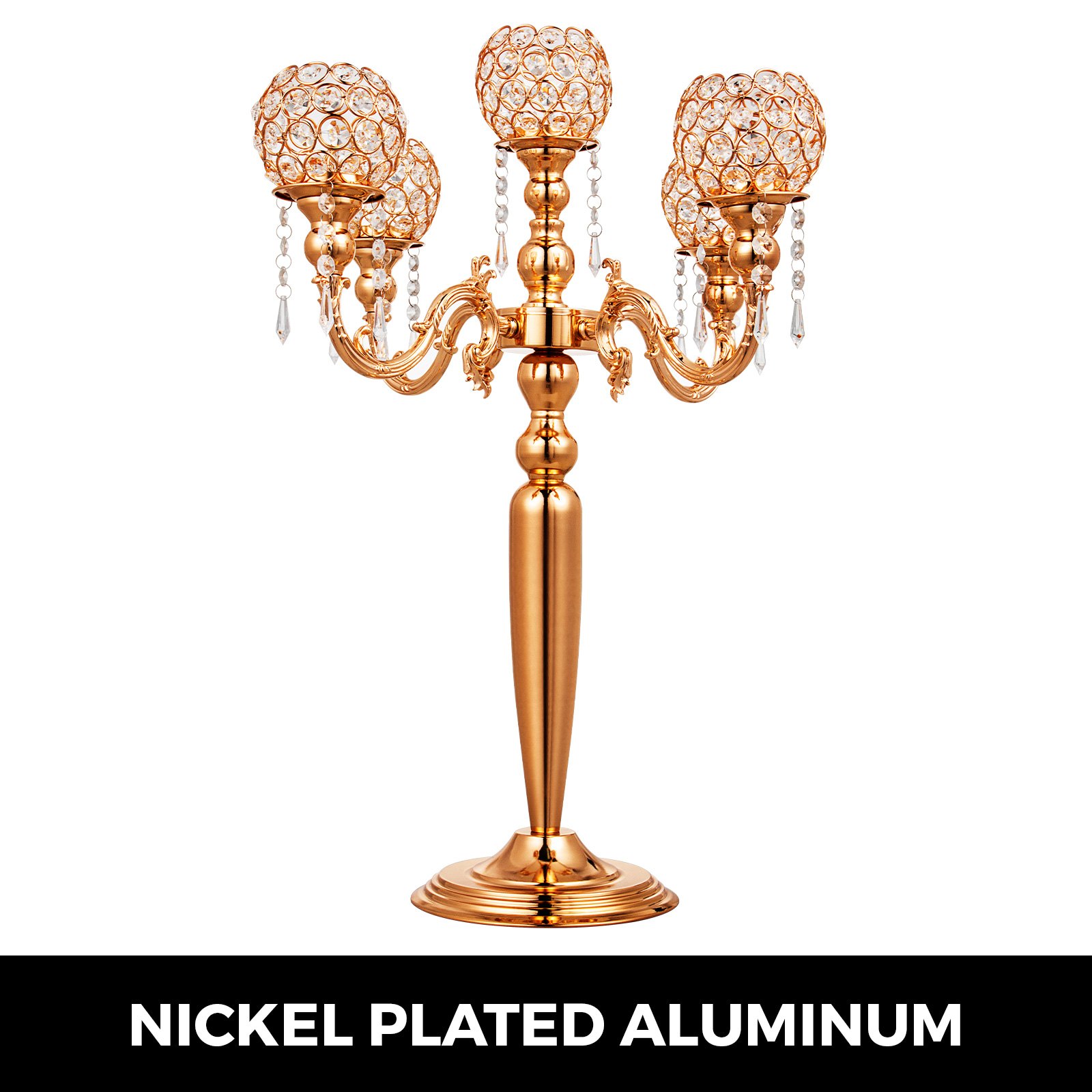 Candeliere Candelabro A 5 Braccia Portacandele Per Matrimonio Altezza 66cm Oro