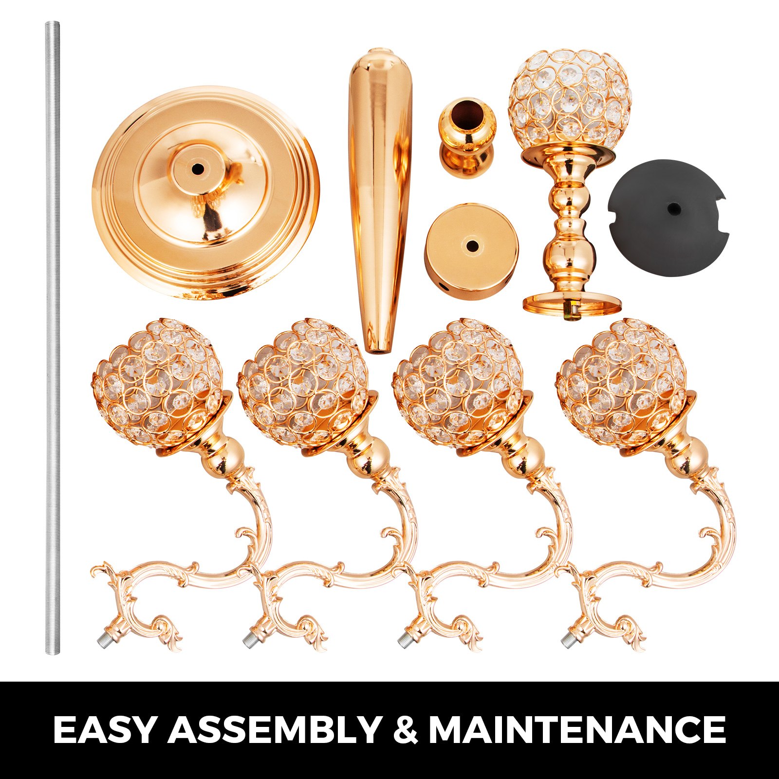 Candeliere Candelabro A 5 Braccia Portacandele Per Matrimonio Altezza 66cm Oro