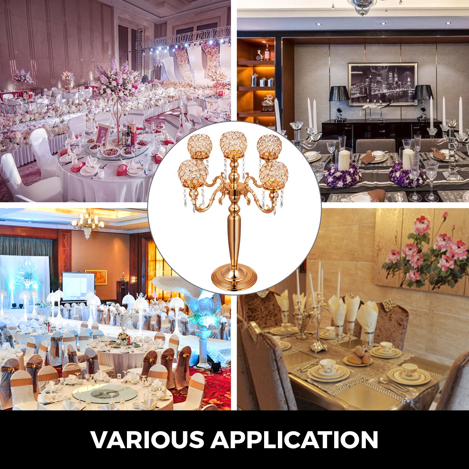 Candeliere Candelabro A 5 Braccia Portacandele Per Matrimonio Altezza 66cm Oro