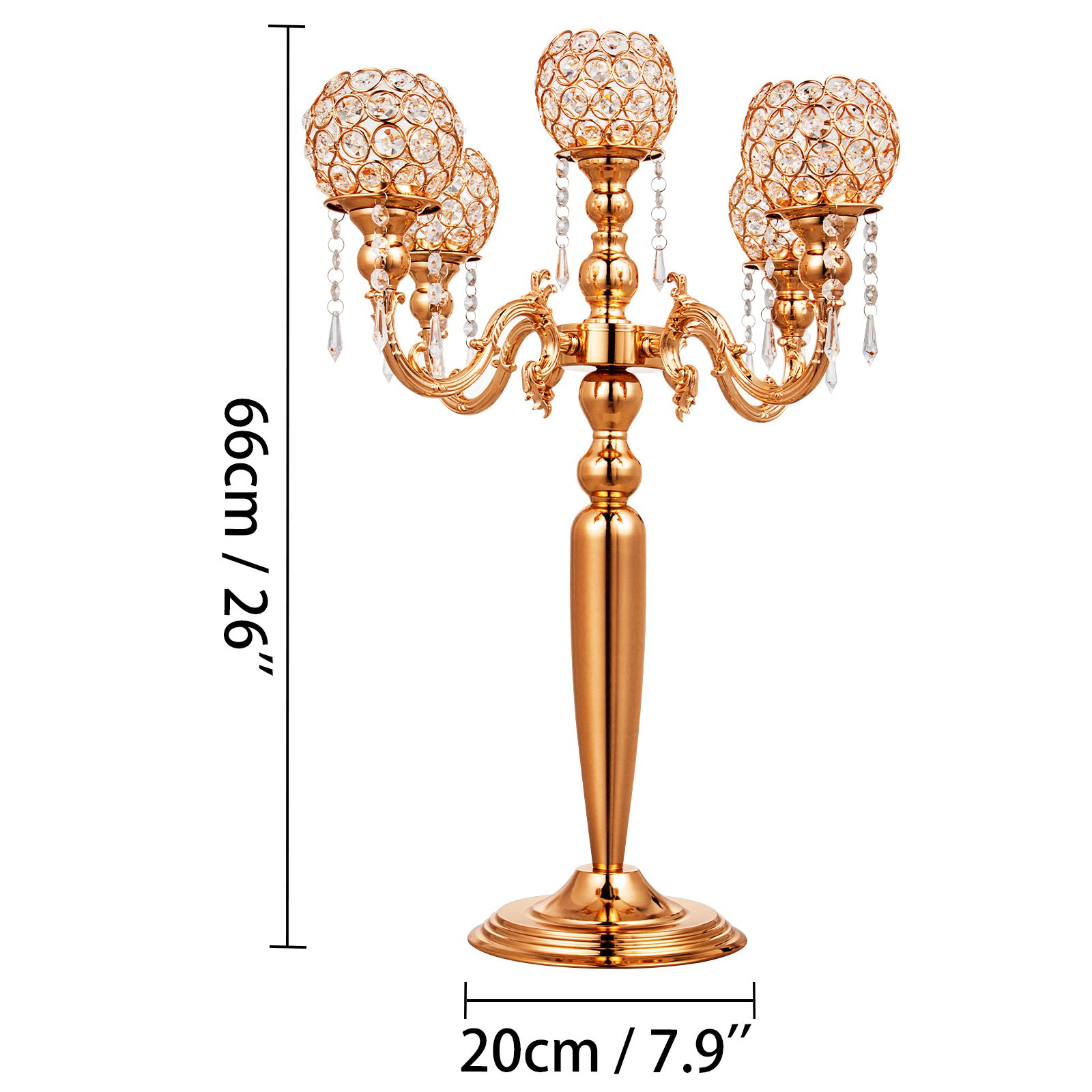 Candeliere Candelabro A 5 Braccia Portacandele Per Matrimonio Altezza 66cm Oro