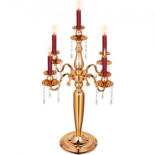 Candeliere Candelabro A 5 Braccia Portacandele Per Matrimonio Altezza 64cm Oro