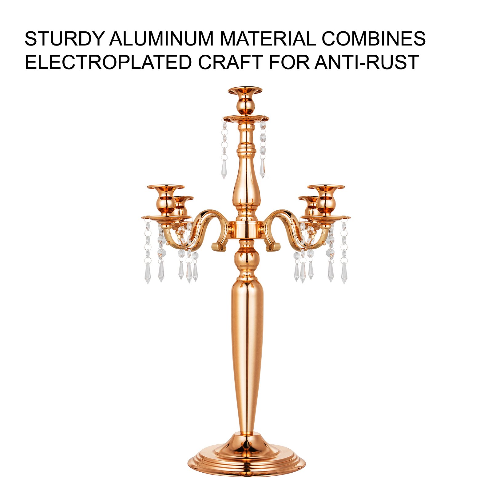 Candeliere Candelabro A 5 Braccia Portacandele Per Matrimonio Altezza 64cm Oro