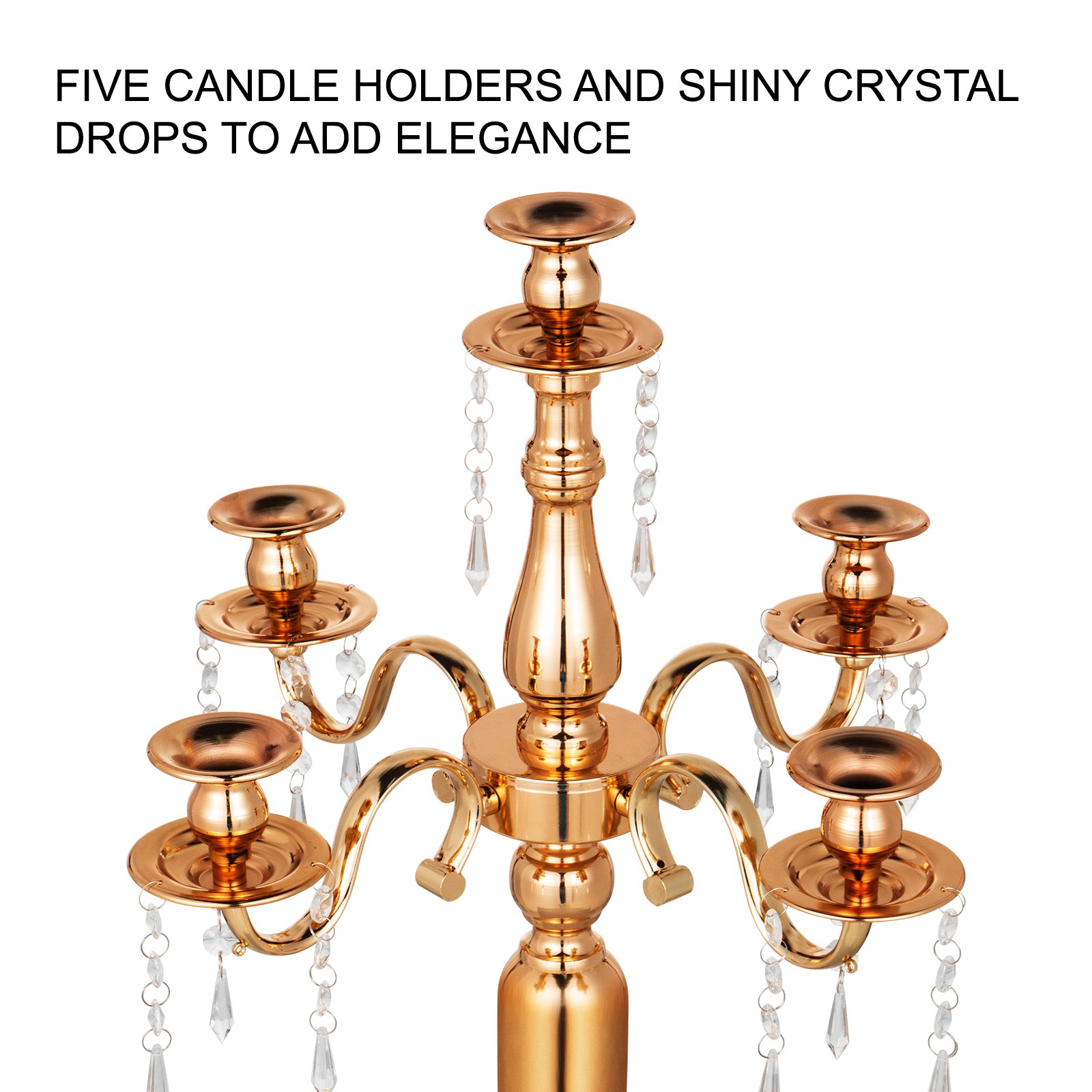 Candeliere Candelabro A 5 Braccia Portacandele Per Matrimonio Altezza 64cm Oro