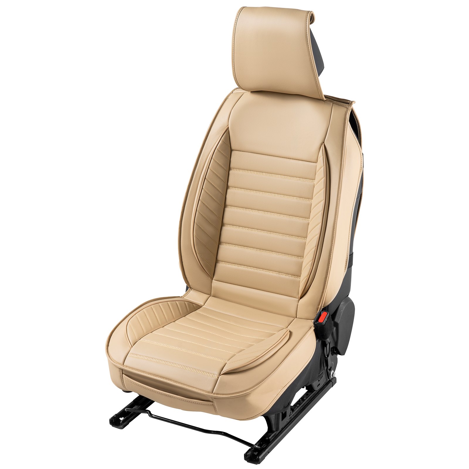 VEVOR Seat Covers, Universal Car Seat Covers for Front Seats, 2 Pieces, Faux Leather Seat Cover, Semi-Enclosed Design, Removable Headrest and Airbag Compatible, for Most Cars, SUVs and Trucks, Beige