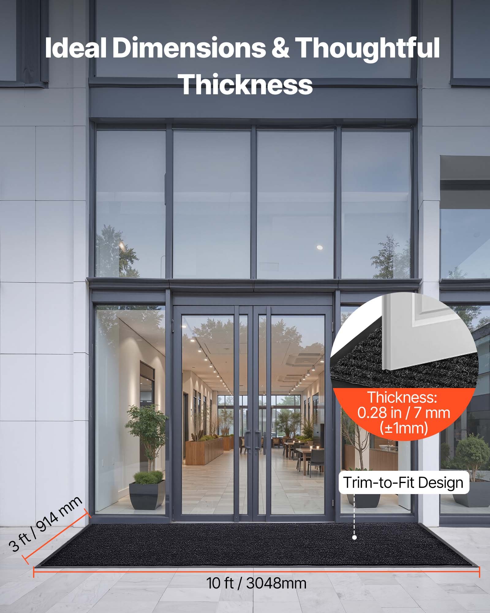 VEVOR Zerbino per Ingresso, 3048 x 914 mm, Tappetino per Interni ed Esterni, Tappeto Industriale a Righe con Supporto, Tappeto d'Ingresso Lavabile Resistente per Corridoio, Balcone, Grigio