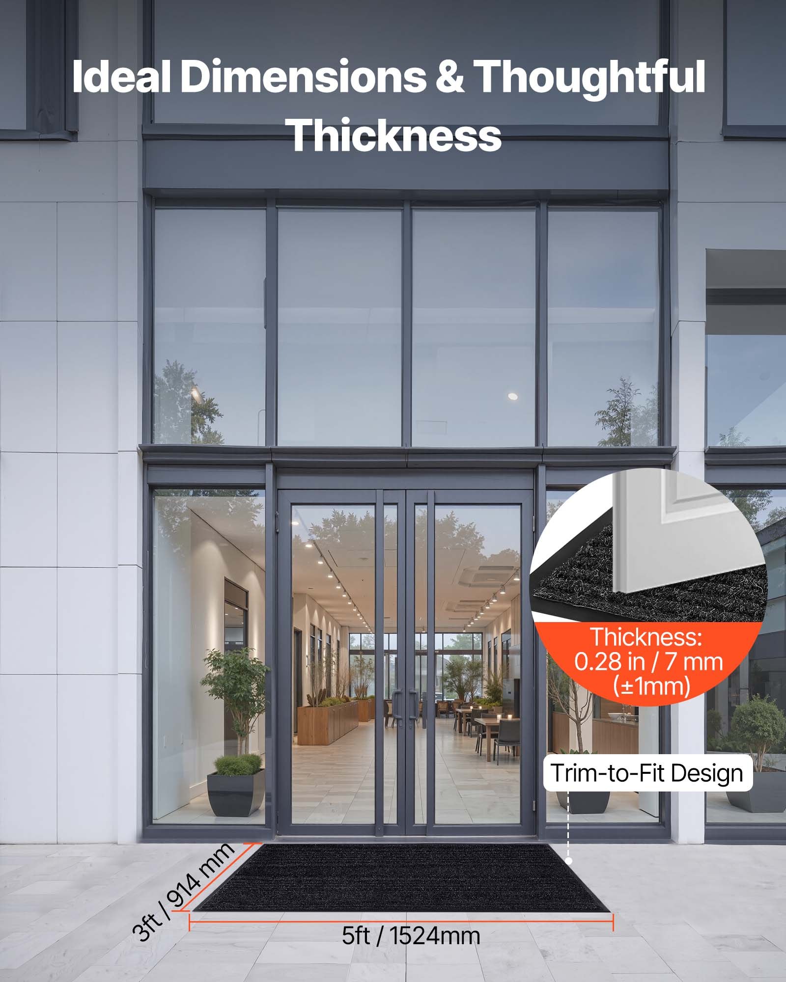 VEVOR Zerbino per Ingresso, 1524 x 914 mm, Tappetino per Interni ed Esterni, Tappeto Industriale a Righe con Supporto, Tappeto d'Ingresso Lavabile Resistente per Corridoio, Balcone, Grigio