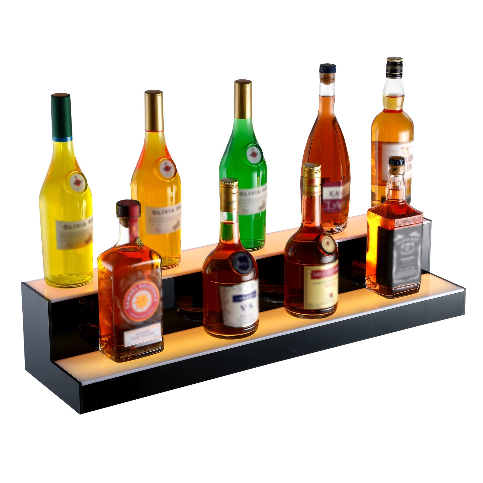 VEVOR Scaffale Portabottiglie di Vino da Bar, Scaffale da Bar Illuminato a LED Telecomando RF Controllo APP, Scaffale Illuminazione per Bevande in Acrilico 2 Ripiani, Portabottiglie 761x200x150mm