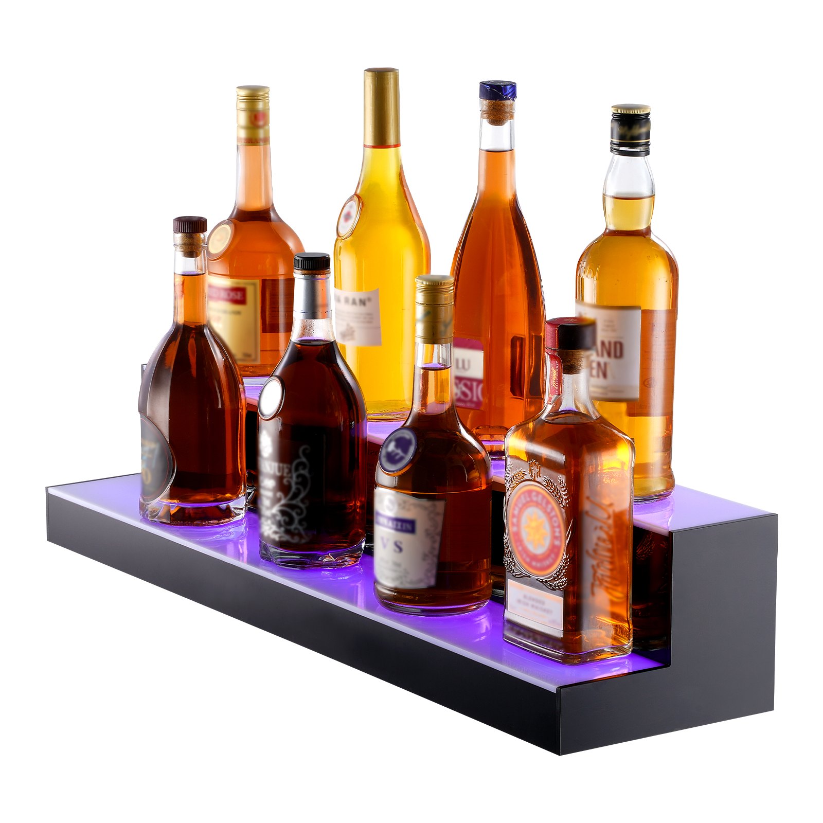 VEVOR Scaffale Portabottiglie di Vino da Bar, Scaffale da Bar Illuminato a LED Telecomando RF Controllo APP, Scaffale Illuminazione per Bevande in Acrilico 2 Ripiani, Portabottiglie 761x200x150mm