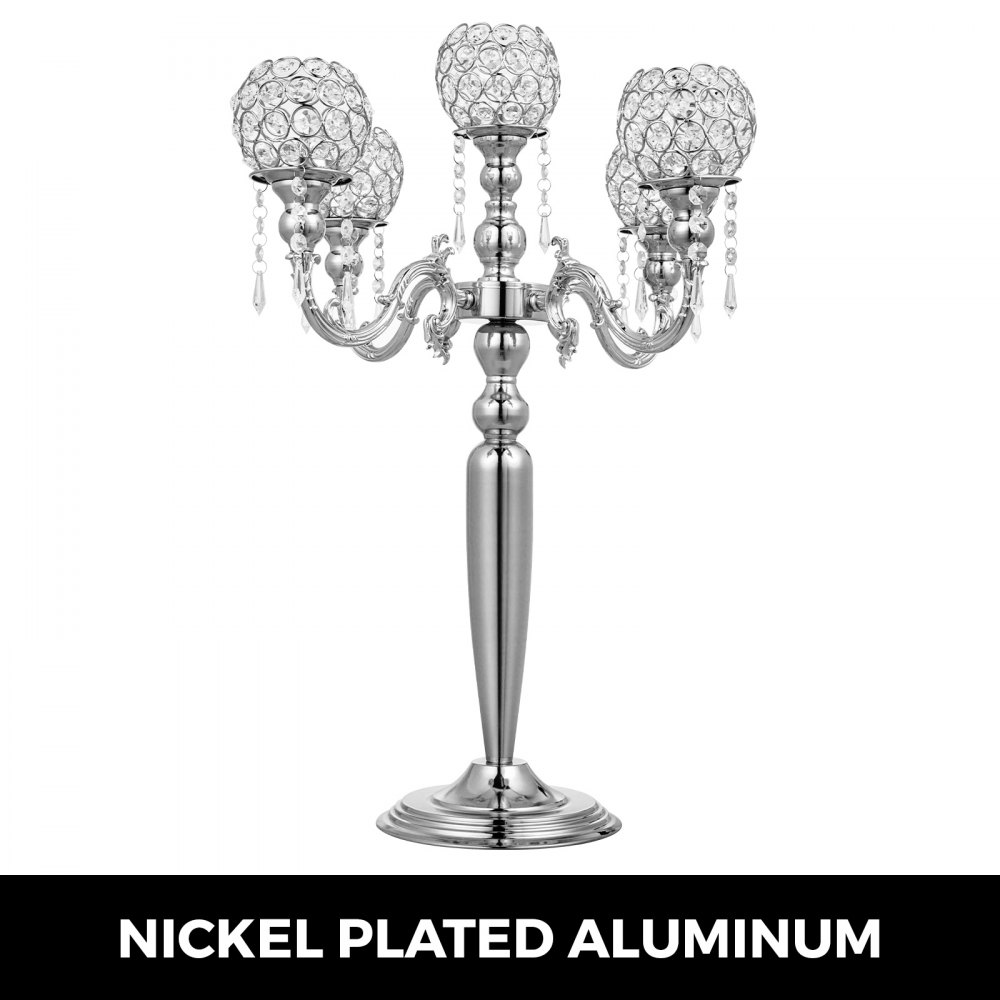 Candeliere Candelabro A 5 Braccia Portacandele Matrimonio Altezza 66cm Argento