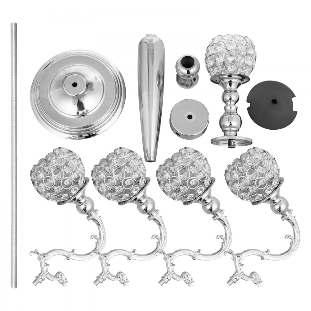 Candeliere Candelabro A 5 Braccia Portacandele Matrimonio Altezza 66cm Argento