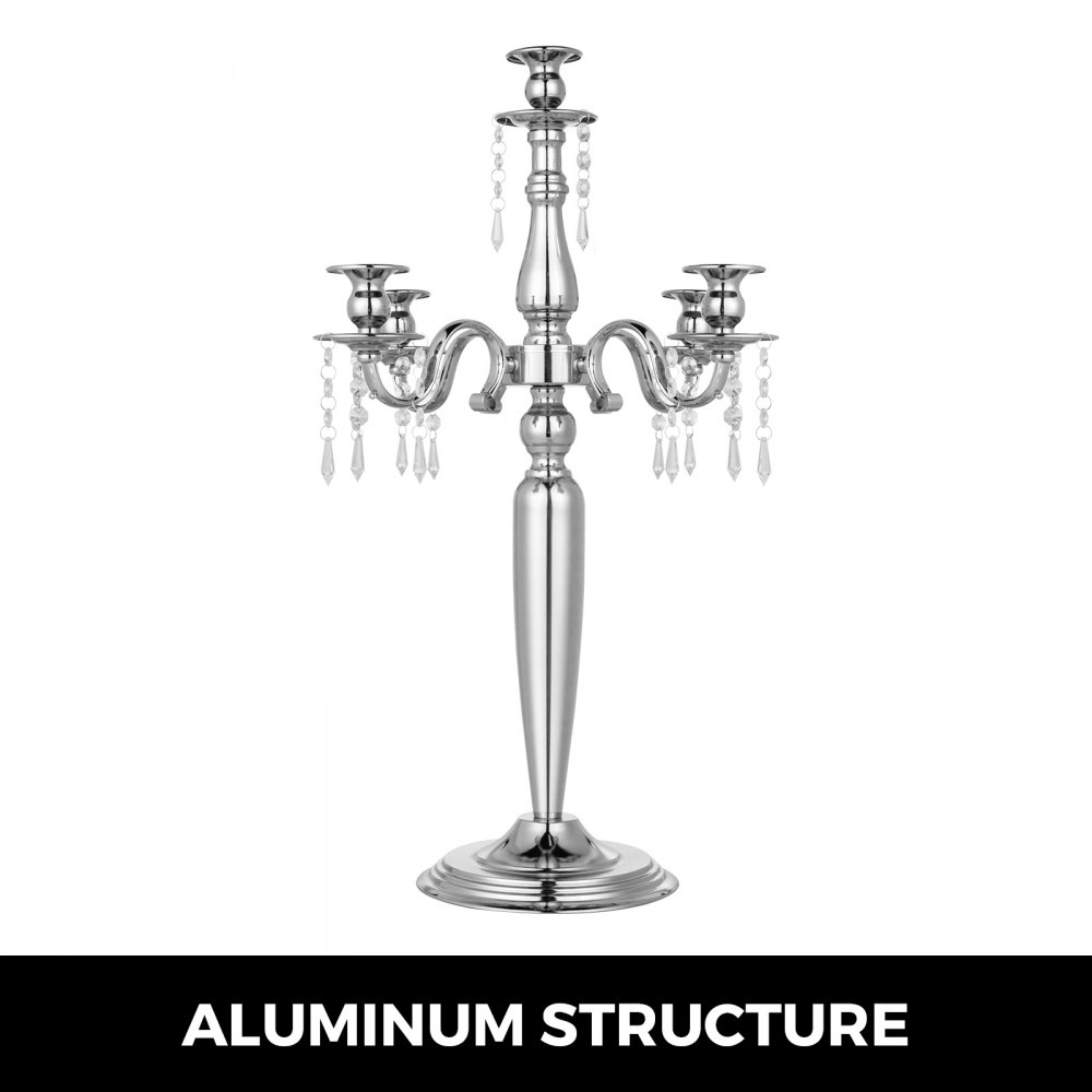 Candeliere Candelabro A 5 Braccia Portacandele Matrimonio Altezza 64cm Argento