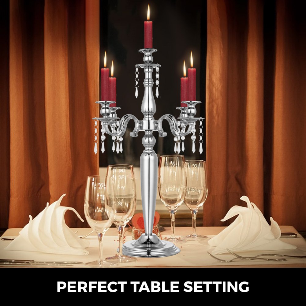 Candeliere Candelabro A 5 Braccia Portacandele Matrimonio Altezza 64cm Argento