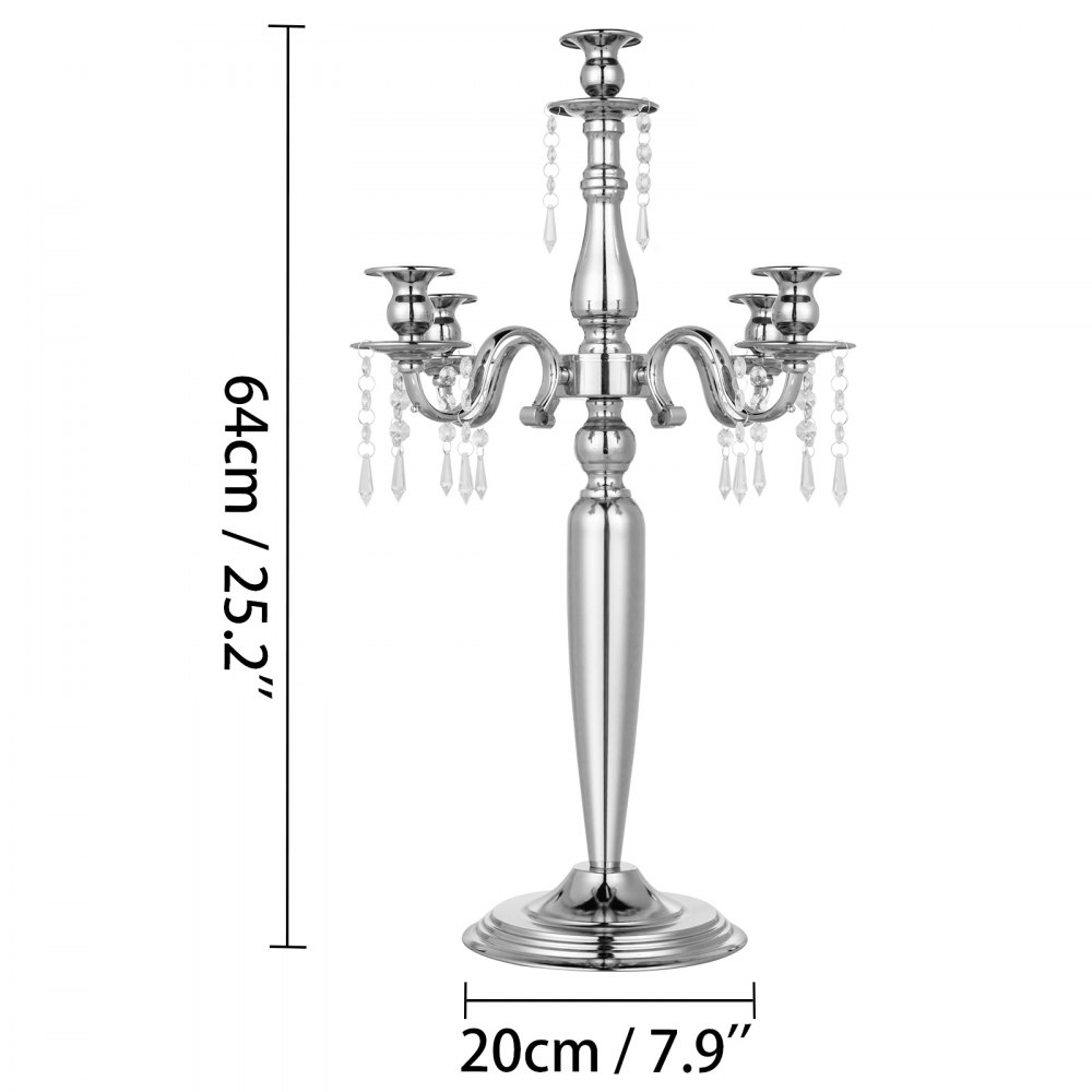 Candeliere Candelabro A 5 Braccia Portacandele Matrimonio Altezza 64cm Argento