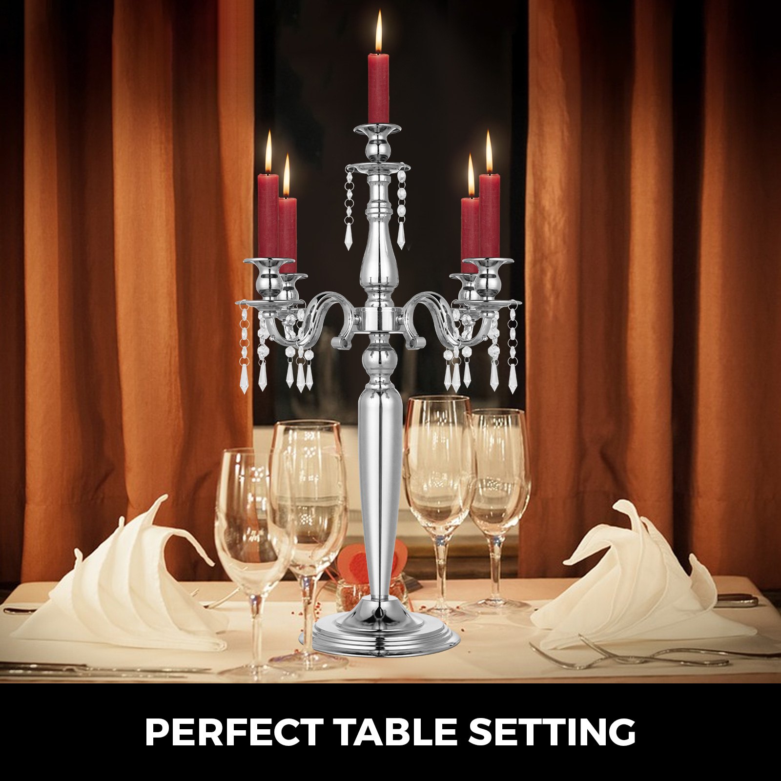 Candeliere Candelabro A 5 Braccia Portacandele Matrimonio Altezza 64cm Argento