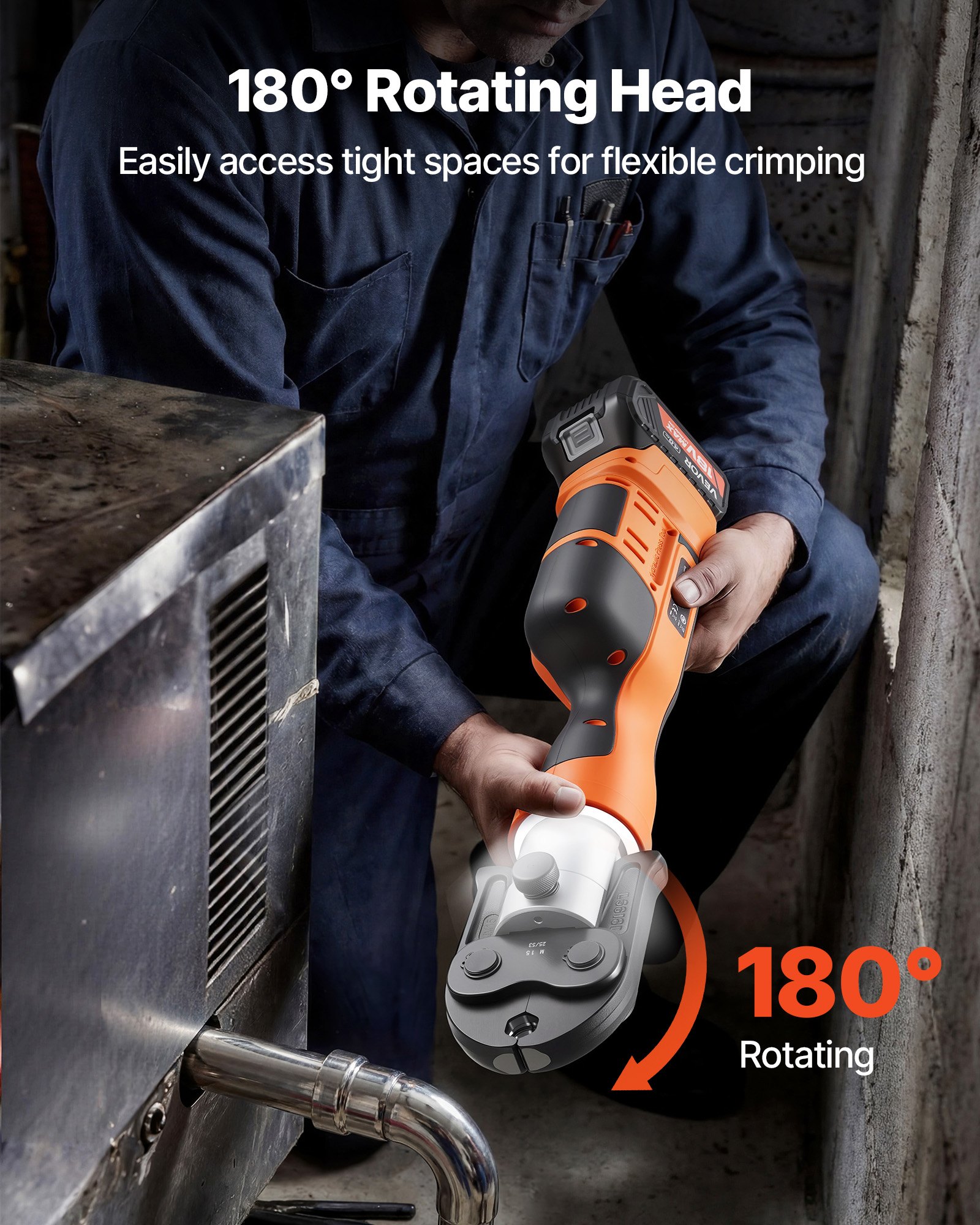 VEVOR Pinza Crimpatrice Elettrica Idraulica da 18 V con Ganasce M15, M22, M28 per Tubi in Acciaio Inox, Utensile di Crimpatura Elettrico con 2 Batterie da 4 Ah,  Forza 32 kN e Valigetta per Trasporto