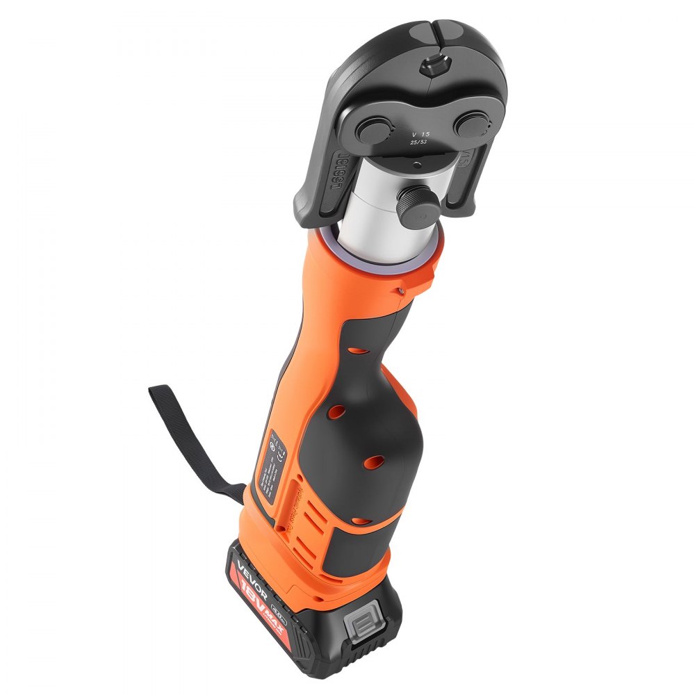 VEVOR Pinza Crimpatrice Elettrica Idraulica da 18 V con Ganasce V15, V22, V28 per Tubi in Acciaio Inox, Forza 32 kN con 2 Batterie da 4 Ah, Testa Rotante, Caricabatteria e Valigetta per Trasporto