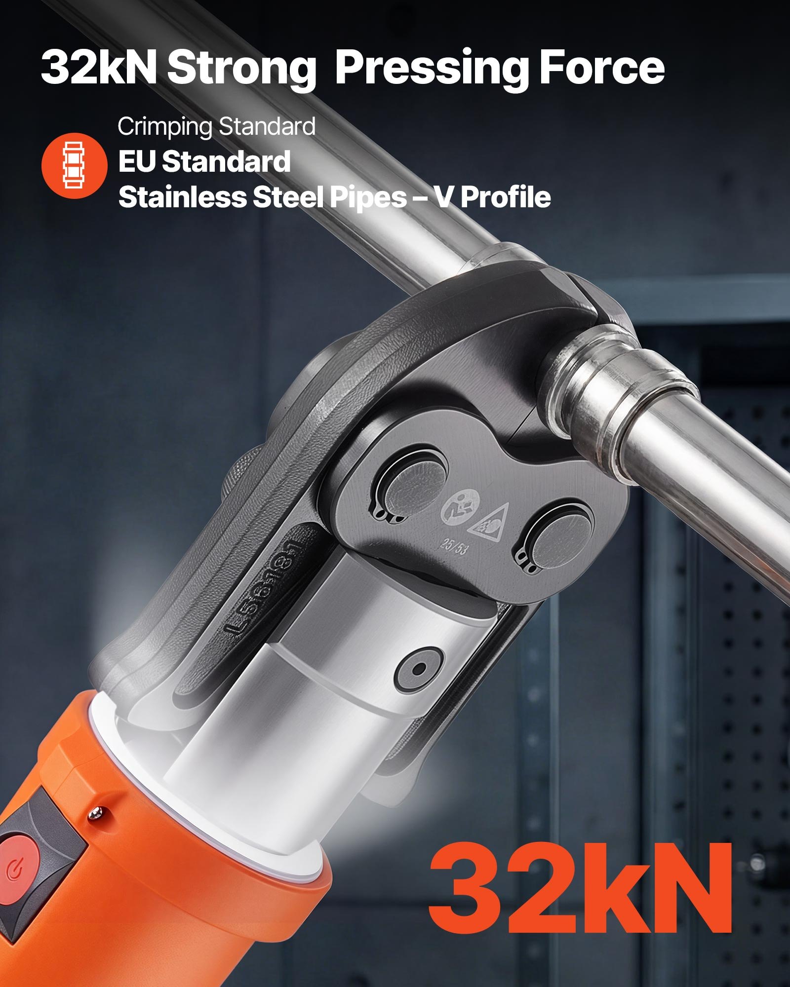 VEVOR Pinza Crimpatrice Elettrica Idraulica da 18 V con Ganasce V15, V22, V28 per Tubi in Acciaio Inox, Forza 32 kN con 2 Batterie da 4 Ah, Testa Rotante, Caricabatteria e Valigetta per Trasporto