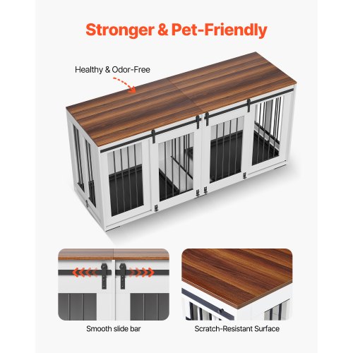 Gabbia Per Cani Da Arredamento In Legno Multistrato Bianca - 45x62x59cm, 2 In 1: Cuccia E Tavolino, Porta Bloccabile, Per Cani Fino A 40kg