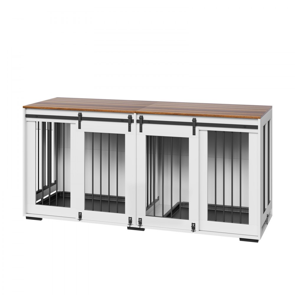 VEVOR Mobile per Cuccia per Cani, Cuccia per Cani Interno con Doppie Porte Scorrevoli, Vassoio Rimovibile Tavolo in Legno, Multifunzionale Gabbia per Cani di Varia Taglia, Bianco 1800 x 600 x 861 mm