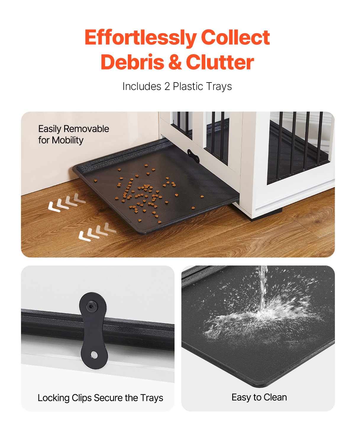 VEVOR Mobile per Cuccia per Cani, Cuccia per Cani Interno con Doppie Porte Scorrevoli, Vassoio Rimovibile Tavolo in Legno, Multifunzionale Gabbia per Cani di Varia Taglia, Bianco 1800 x 600 x 861 mm