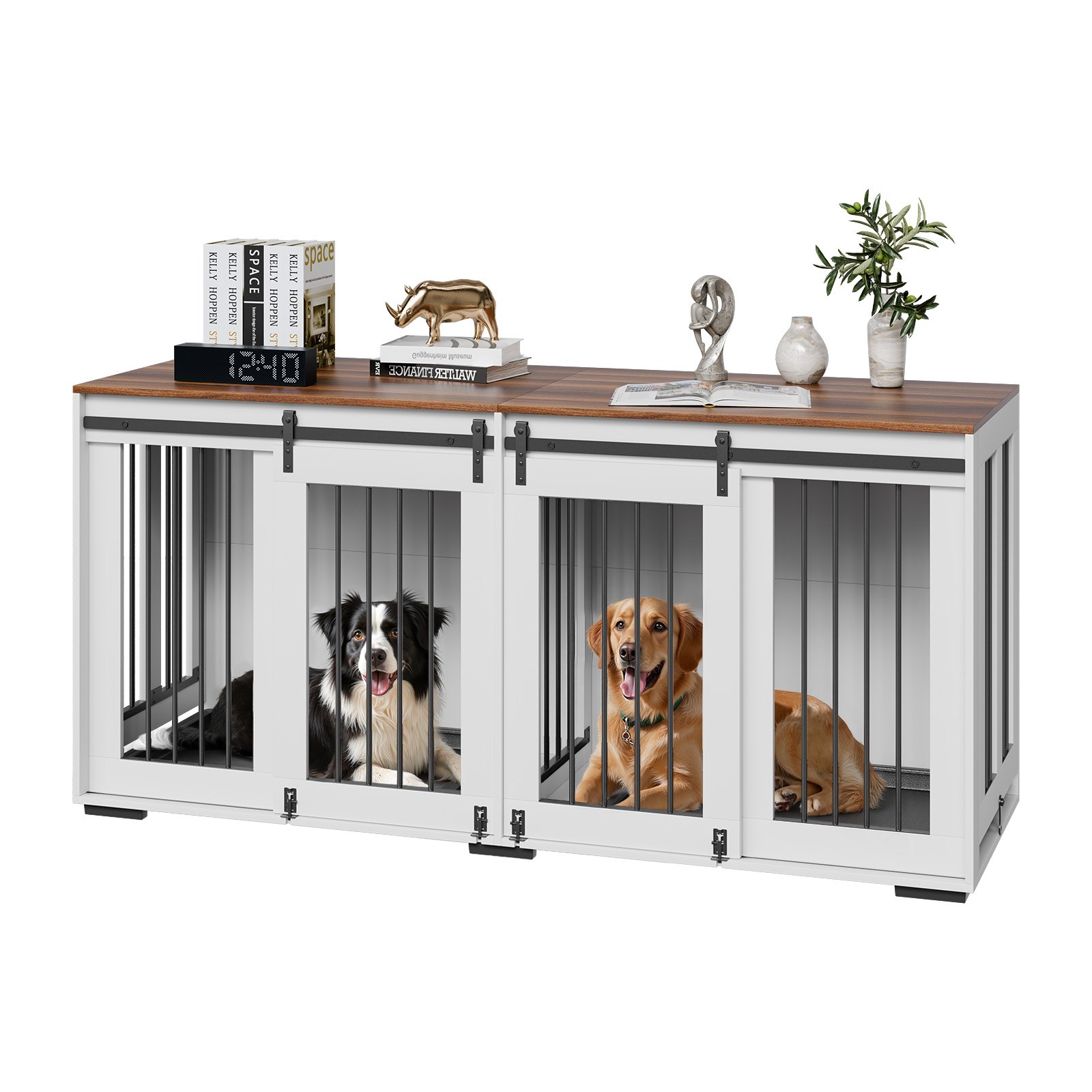 VEVOR Mobile per Cuccia per Cani, Cuccia per Cani Interno con Doppie Porte Scorrevoli, Vassoio Rimovibile Tavolo in Legno, Multifunzionale Gabbia per Cani di Varia Taglia, Bianco 1800 x 600 x 861 mm