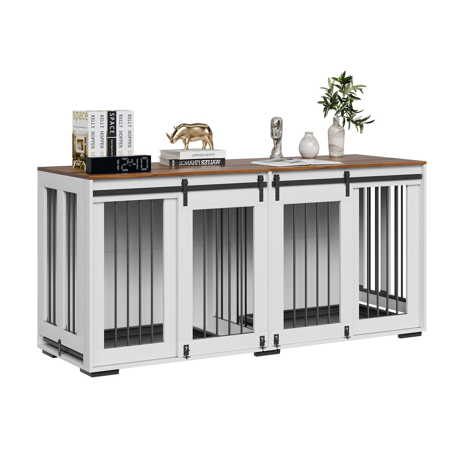 VEVOR Mobile per Cuccia per Cani, Cuccia per Cani Interno con Doppie Porte Scorrevoli, Vassoio Rimovibile Tavolo in Legno, Multifunzionale Gabbia per Cani di Varia Taglia, Bianco 1800 x 600 x 861 mm