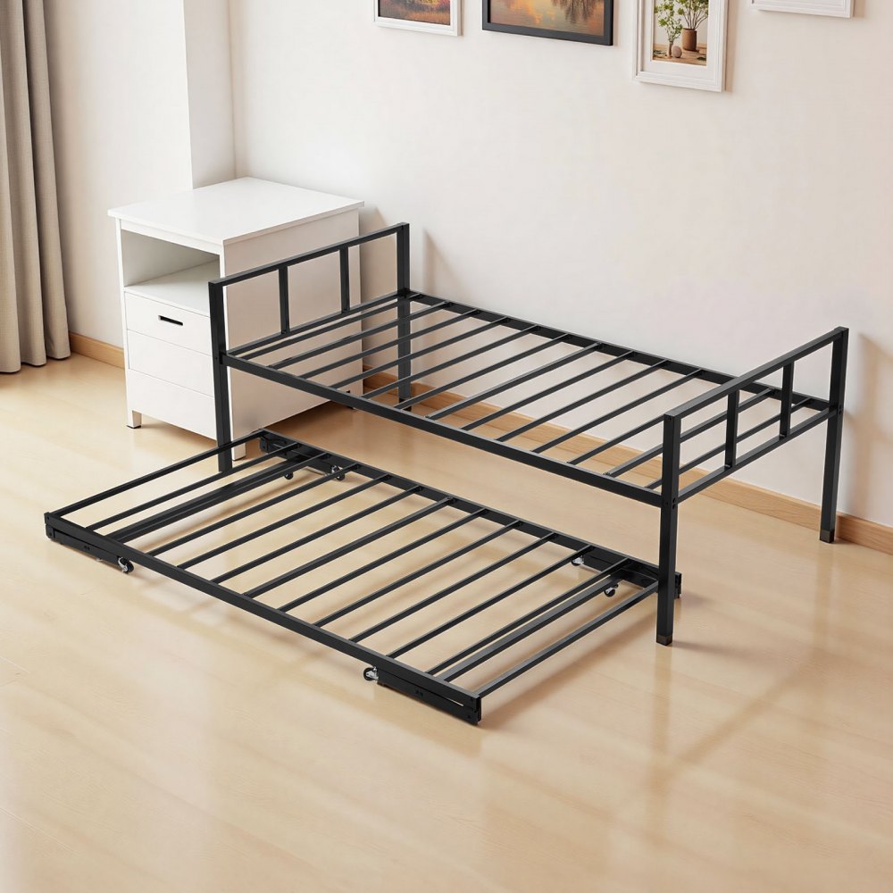 VEVOR Twin Size Daybed Frame, Day Bed with Trundle, Heavy Duty Metal Platform Bed Frame, Twin Daybed with Metal Slats Support for Living Room, Bedroom, Guest Room, Easy Assembly, Black
