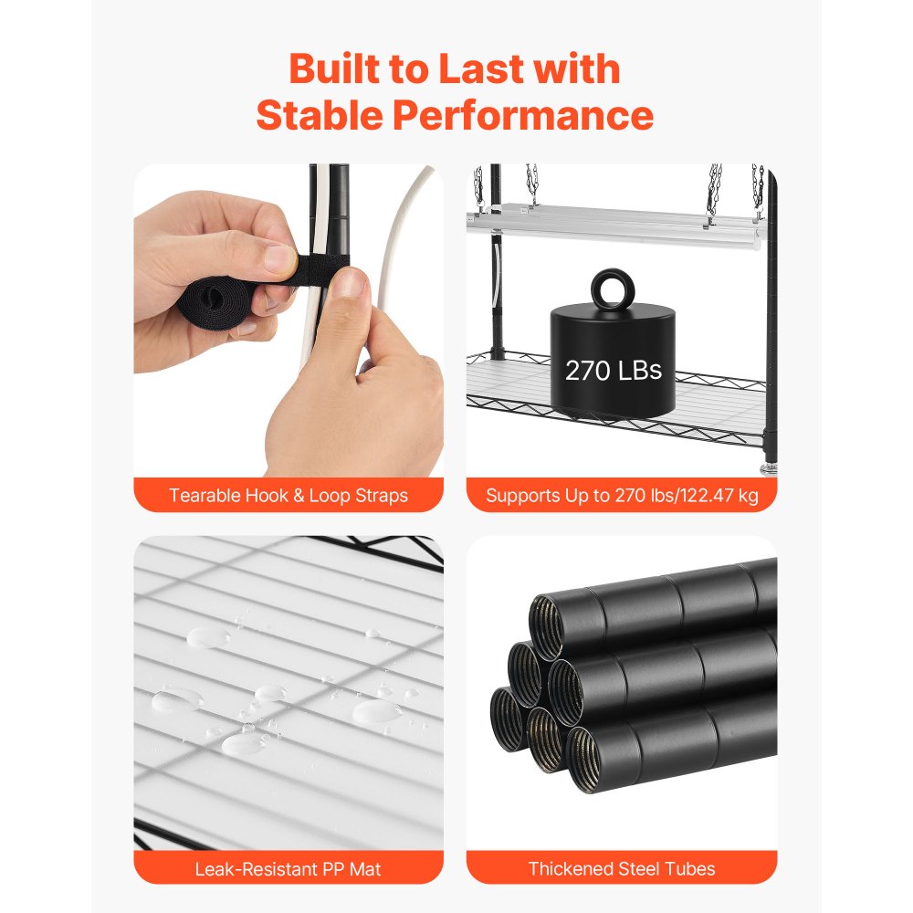 VEVOR Scaffale per Piante Fai da Te con Luci di Coltivazione, Supporto per Piante in Metallo da Interno Alto 180 cm con Ruote, Luci di Coltivazione a Spettro Completo da 192 W e 5000 K