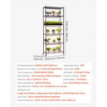 VEVOR Scaffale per Piante con Luce di Coltivazione, 6 Livelli Espositore per Piante Alte 180 cm con Ruote e Timer, Luci di Coltivazione a LED a 3 Colori da 150 W, per l'Avvio dei Semi
