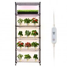 VEVOR Scaffale per Piante con Luce di Coltivazione, 6 Livelli Espositore per Piante Alte 180 cm con Ruote e Timer, Luci di Coltivazione a LED a 3 Colori da 150 W, per l'Avvio dei Semi
